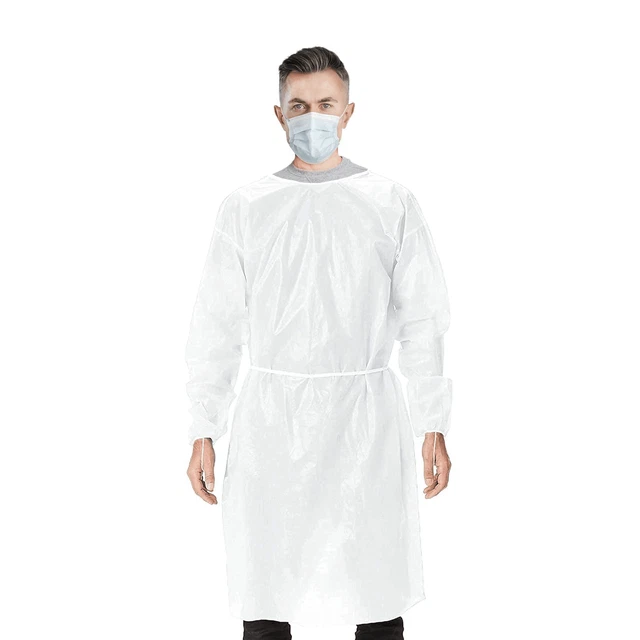 Disposable Gowns with Sleeves 46'' 10 Pack White Medical Isolation Gowns 50 GSM