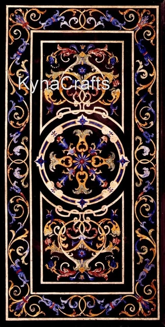 30x48 Inches Inlaid with Antique Design Dining Table Top Black Marble Sofa Table