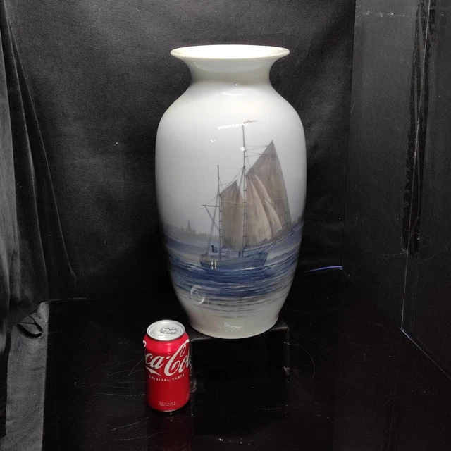 VINTAGE RARE LARGE 16" Royal Copenhagen Vase With Sailing Ship in