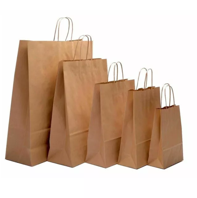 Brown Paper Bags Takeaway Carrier Bag Small Round Handle Recycable