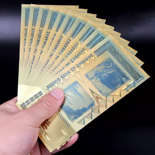 WR 10× $100 One Hundred Trillion Dollar Zimbabwe Gold Banknote Set /w Rock COA
