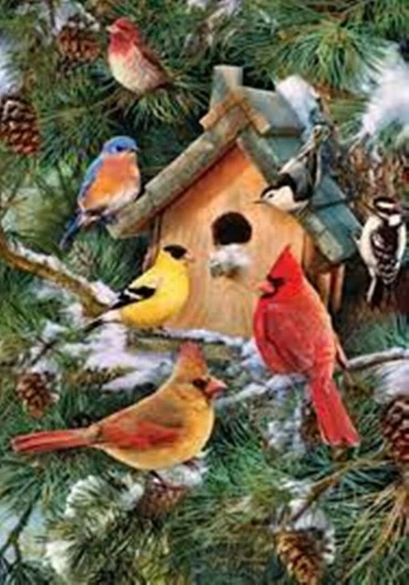 Pine Tree Birds, Cardinals, Pinecones Garden Flag 12"x18", Custom Decor, 2 Sided