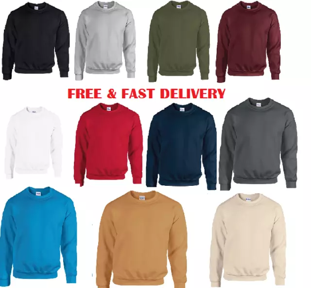 GILDAN Mens Sweatshirt Heavy Blend Crew Neck Plain Jumper Pullover Casual TOP