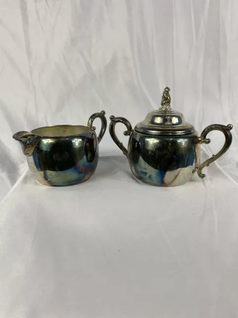 Vintage WM A ROGERS Silver Creamer and Sugar Bowl with Lid Set : Pre-Owned
