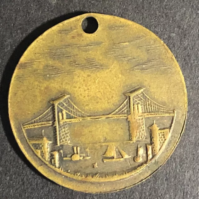 Suspension Bridge / Mining Implements / Boats Counter Medal Brass Token 23mm