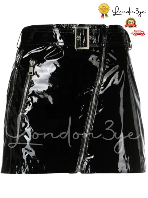 Pantaloncini biker donna PVC vinile verniciato finta pelle minigonna fondo pantaloni neri