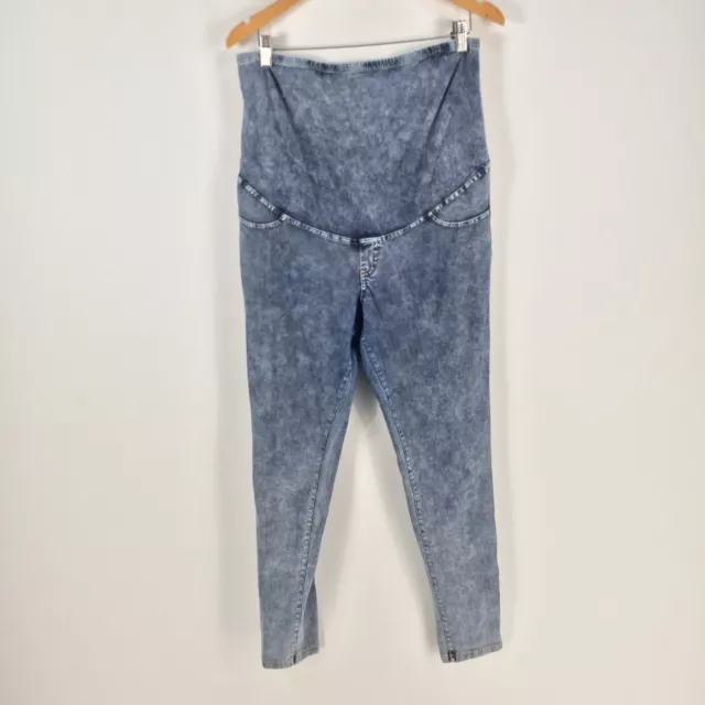 H&M womens maternity jegging pants size L blue acid wash stretch skinny 066778