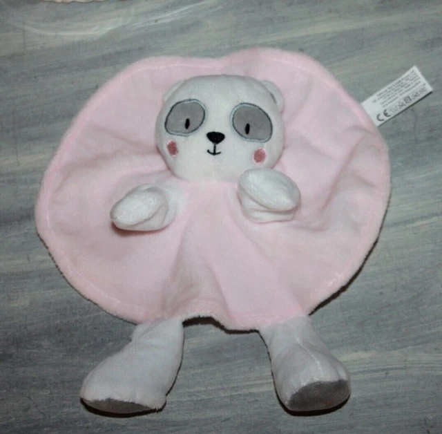Doudou Tom Et Zoe Ours Panda  Plat Rond  Rose Blanc Gris Neuf