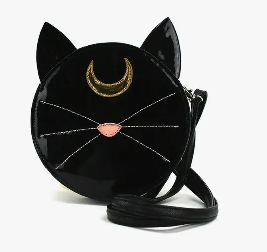 New Mystical Sailor Luna Black Cat Kitten Face Moon Crossbody Womens Bag Purse