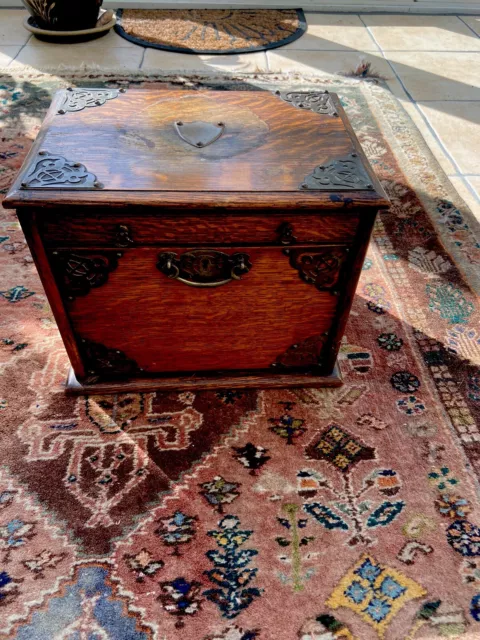 Antique Oak Desk Stationary Cabinet Tabletop Box