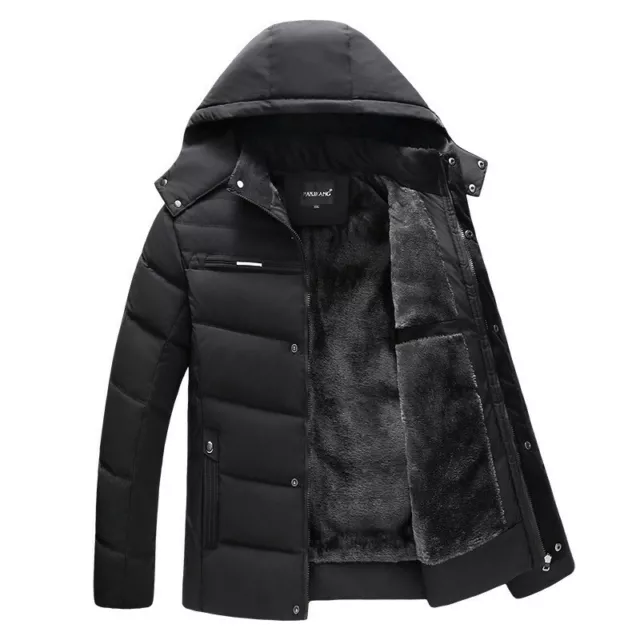 Men Winter Fur Lined Hooded Jacket Thick Warm Quilted Padded Parka Coat Outwear