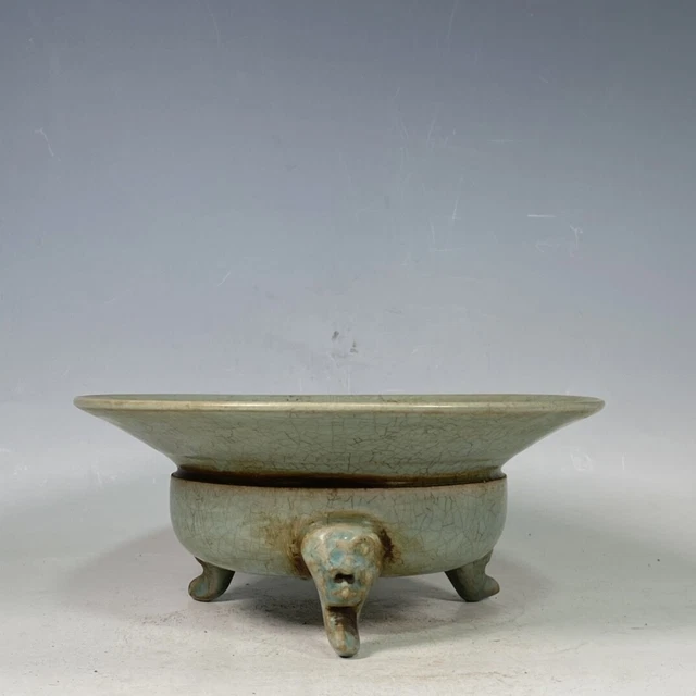7.6" china antique song dynasty guan kiln ru Porcelain three feet Incense burner