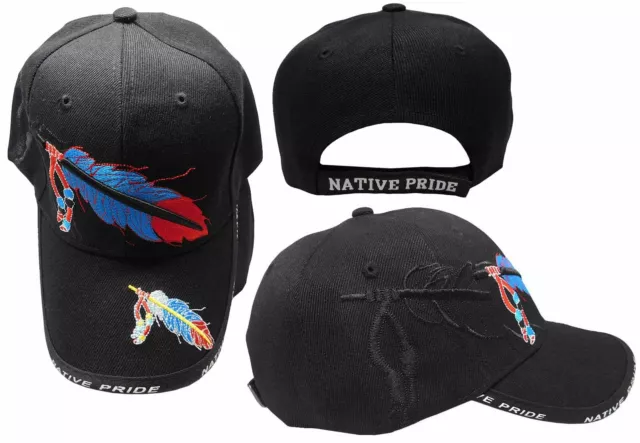 Native American Feather Beads Native Pride Indian Shadow Black Cap CAP642 Hat