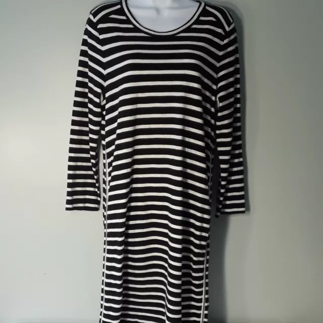 JCrew Black Striped Dual Side Zip T-Shirt Dress Women's Sz M Shift 3/4 Sleeves