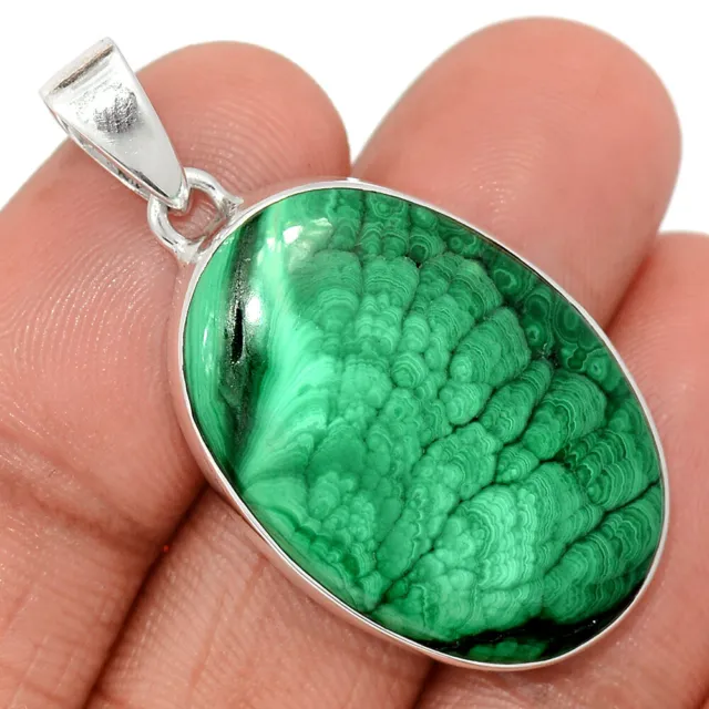 Natural Bulls Eye Malachite - Congo 925 Sterling Silver Pendant Jewelry CP38532