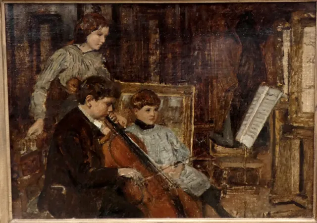 Auguste Durst 1842-1930...Magnifique Toile Impressionniste.. La Leçon De Musique