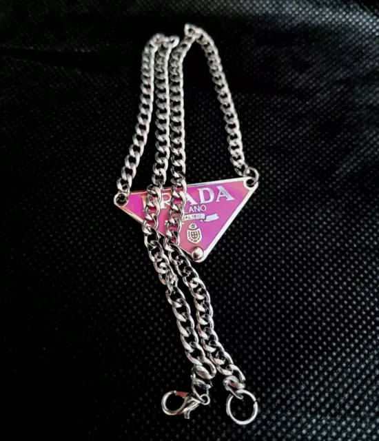 collana PRADA colore pink silver Reworked Prada Necklace steel logo used
