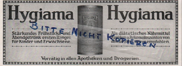 STUTTGART-CANNSTATT, Werbung 1911, Dr. Theinhardt's Nährmittel Hygiama Getränk