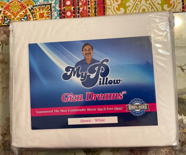 NEW My Pillow Queen White 100% Giza Dreams Bed Sheet Set