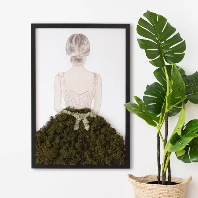 Arte Muschio Decorazione Murale Naturale Cornice MDF nero 40x60 cm- Ballerina