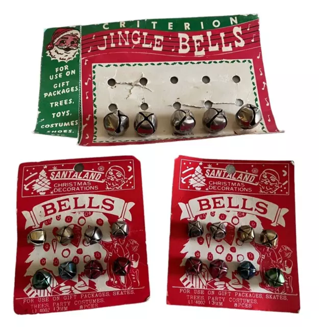 Vtg 50s Christmas Colored & Silver  21 Jingle Bells on Original Cards Made USA