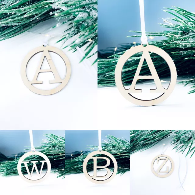 Christmas Tree Bauble Wooden ALPHABET DECORATION INITIAL NAME Gift Letter TAG