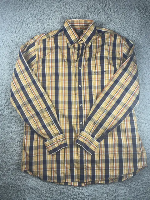 Paul & Shark Shirt Mens Large Plaid Orange Blue Yacht Club Button Up Pocket Logo