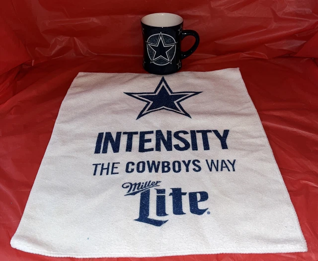 DALLAS COWBOYS NFL Coffee Mug Cup & Miller lite cowboys face towel.