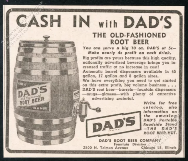 1950 Dad's Root Beer barrel dispenser photo unusual vintage trade print ad
