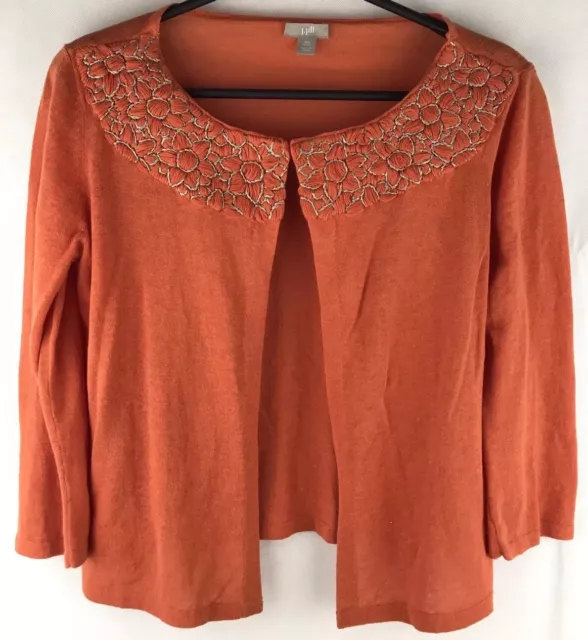 J.Jill Cropped Cardigan Sweater Open Front Orange Linen Size XS A0014