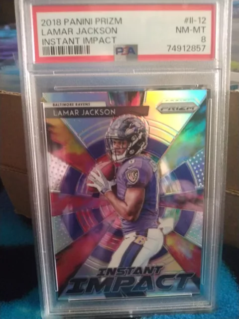 PSA 8 Lamar Jackson 2018 Silver Prizm  Instant Impact II-12 Rookie .Mint Graded