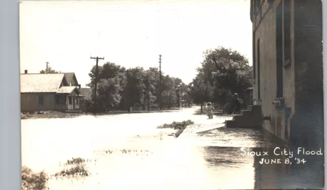 FLOODED STREET VIEW sioux city ia real photo postcard rppc iowa history