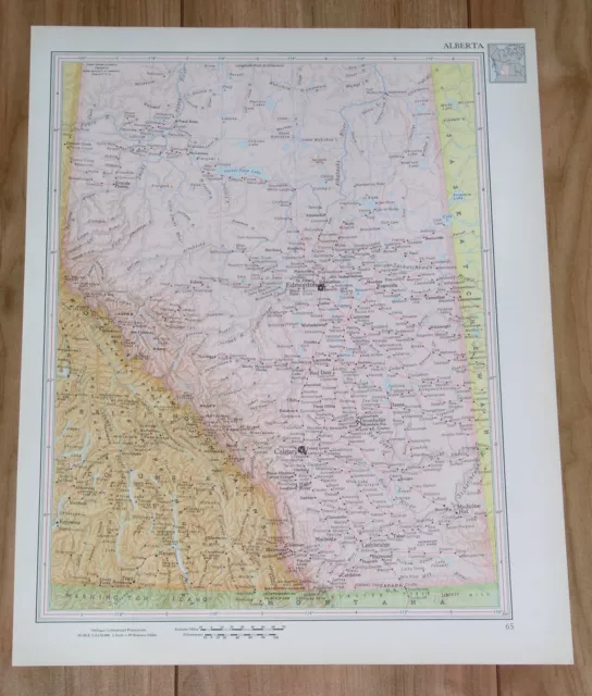 1951 Original Vintage Map Of Alberta Edmonton Calgary / Saskatchewan / Canada