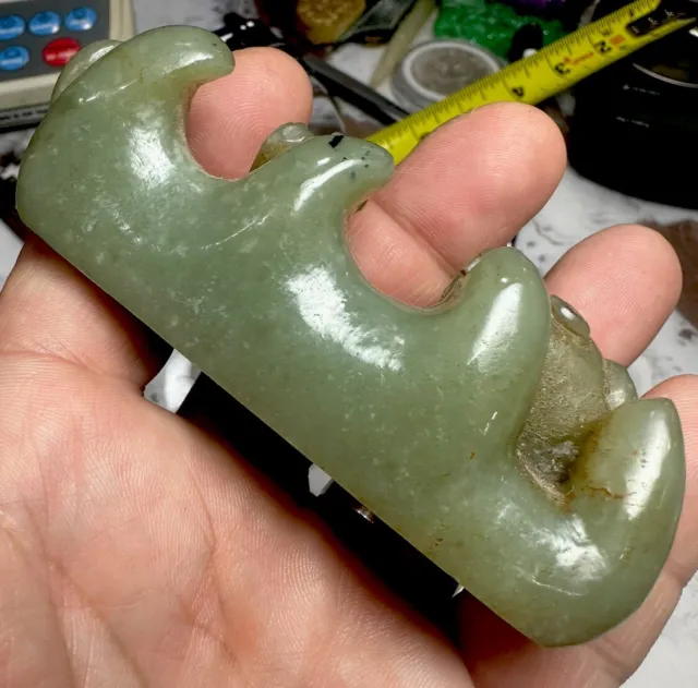 Superb Chinese Celadon Jade Hand Made of a Beast 4" Wide 129 Grams 2