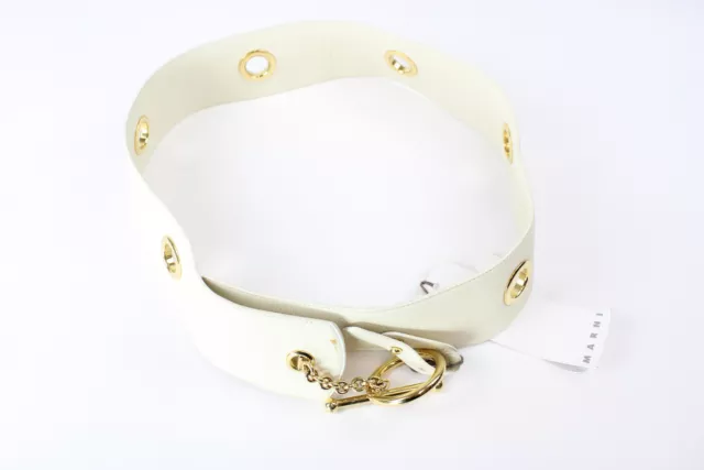 MARNI Belt Womens LARGE Leather Off White Gold Meal Details Ring Buckle Chain