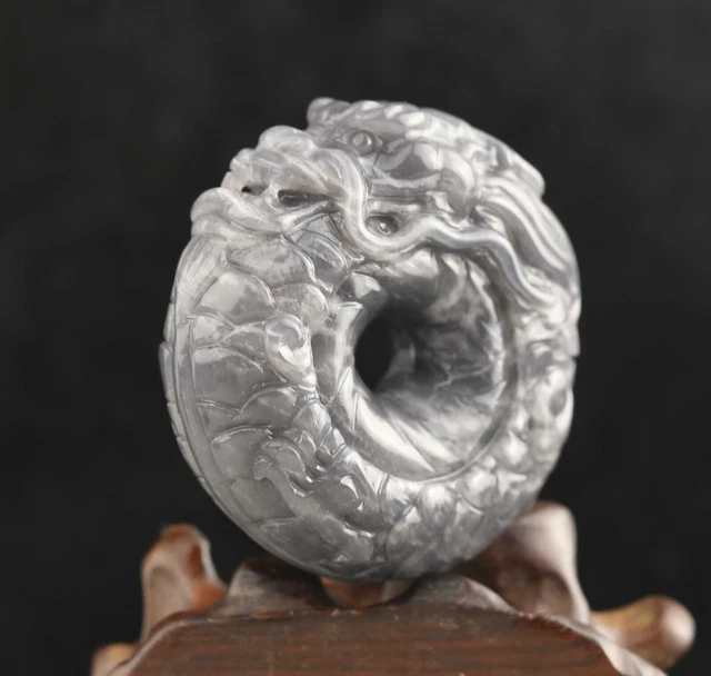 China natural hetian jade hand-carved statue dragon ring pendant i