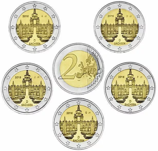 Brd 2 Euro Sachsen - Dresdner Zwinger 2016 Kompletter Satz Adfgj Bankfrisch