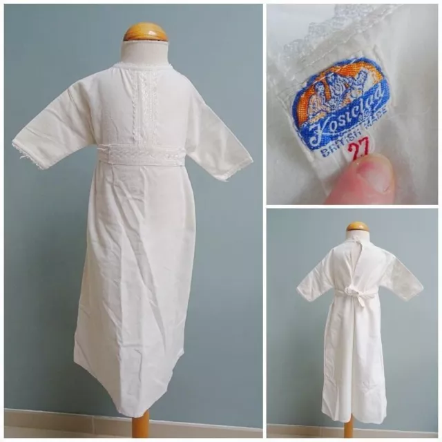 Camicia da notte vintage bambini cravatta da notte bianca flanella pizzo ricamato anni '20 bambino 20