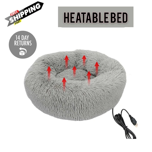Bed Pet Dog Cat Soft Plush Sleeping Warm Fluffy Calming Donut Kennel Nest Heated