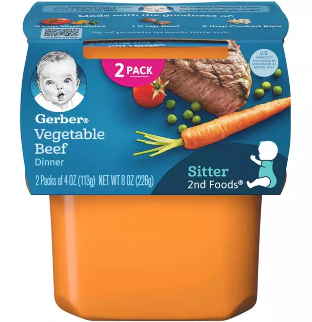 Gerber 2nd Foods Baby Food Vegetable Beef Dinner 8+ Months – 2 Ct – Pack of 4