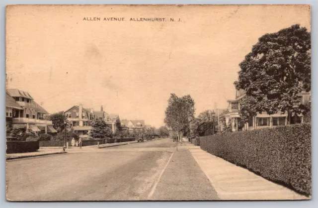 Allenhurst New Jersey Postcard Allen Avenue Old Cars Neighborhood View