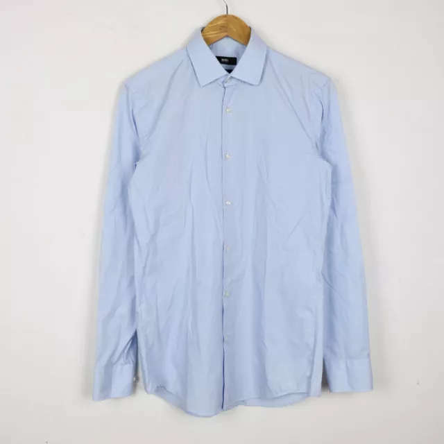 Camicia HUGO BOSS Uomo Taglia 38 Slim Cotone Azzurra Man Shirt Manica Lunga Logo
