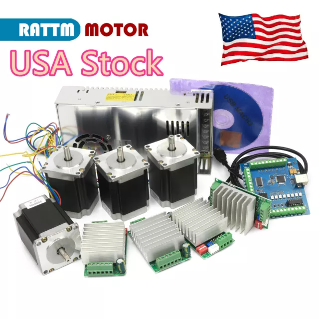 〖USA〗4Axis USB Mach3 CNC Kit Nema 23 Stepper Motor 270oz.in 3A+ 4P TB6600 Driver