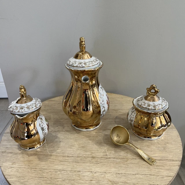 Service à Thé Vintage ADP Italy – Porcelaine Italienne Dorée Art Nouveau – Pièces Signées