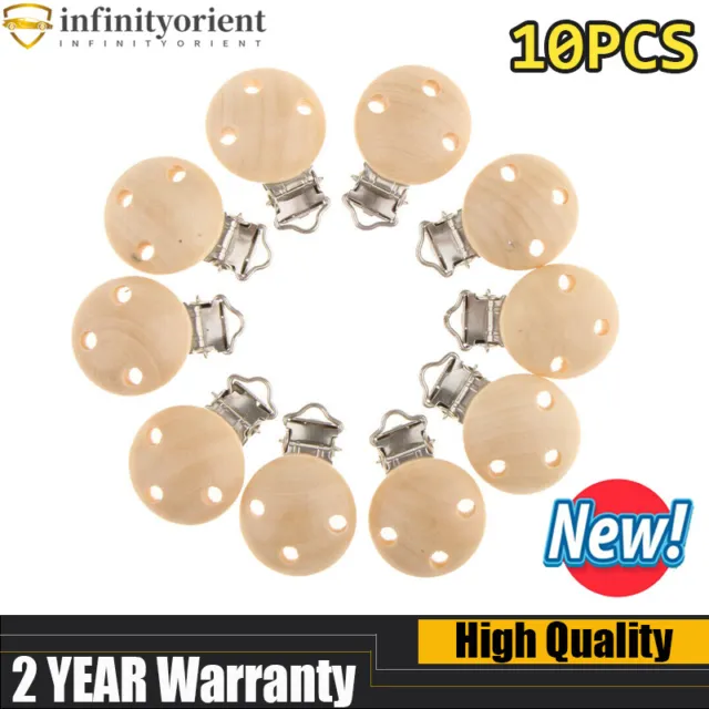 10 Pcs Baby DIY Dummy Pacifier Soother Nipple Natural Wooden Clip Holder