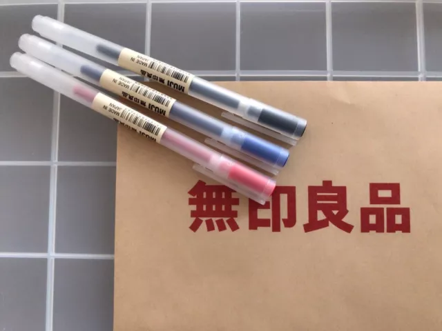 GENUIN JAPAN MUJI MoMA Super Fine 0.38mm Gel Ink 3 BLK Ball-Pens F/S from  Osaka