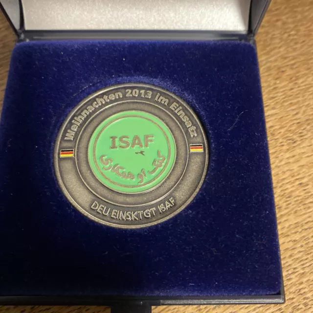 ISAF Orden Einsatz Coin der Bundeswehr Weihnachten Im Einsatz 2013 Mit Etui C239