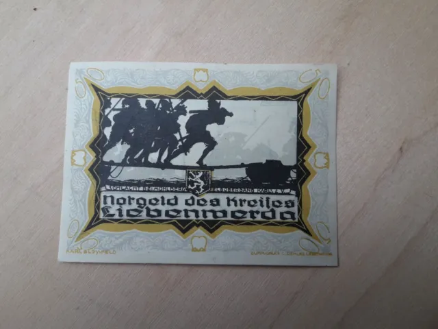 Alter Gutschein 50 Pfennig gelb-blau Notgeld des Kreises Liebenwerda 1.10.1921