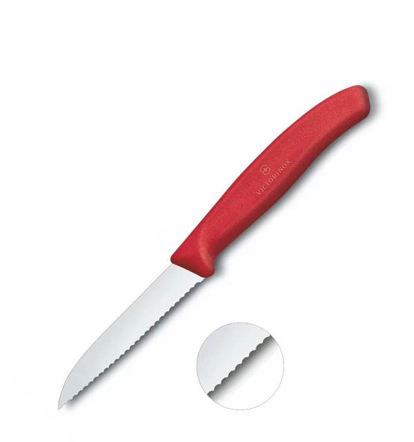 1 Stk. VICTORINOX Gemüsemesser  Küchenmesser Wellenschliff 8cm gerade / rot