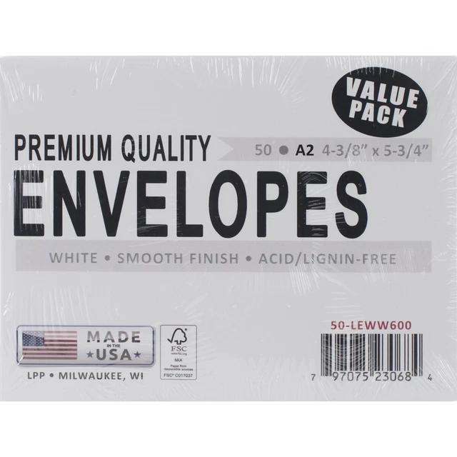 Leader A2 Envelopes (4.375"X5.75") 50/Pkg-White A250